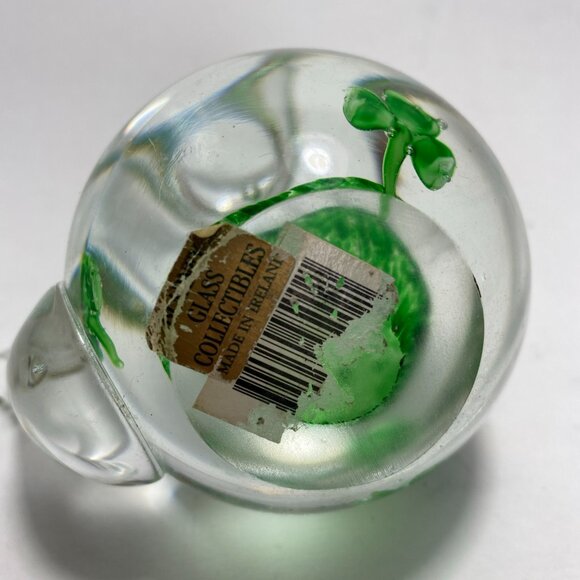 Hand Blown Glass Teapot Paperweight Shamrock Ireland Good Luck - Picture 2 of 4